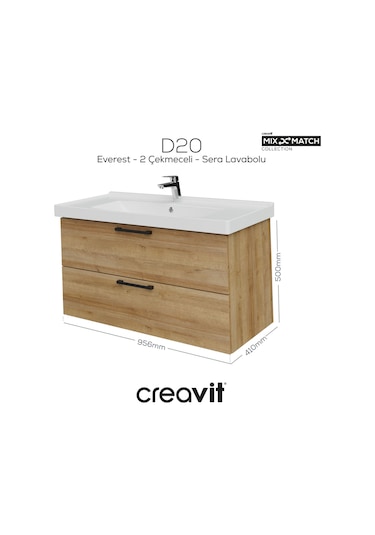 Creavit D20 100 Cm İki Çekmeceli Lavabo Dolabı Everest Melamin Kapak Ahşap