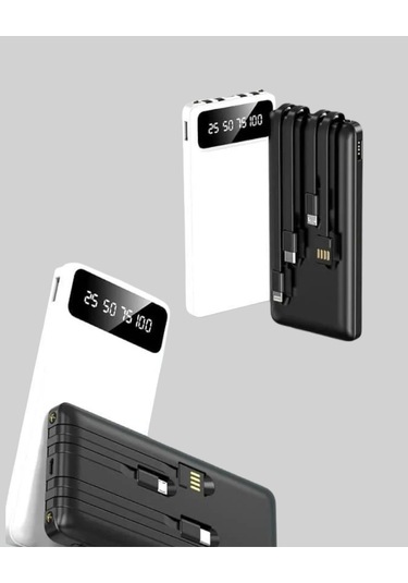 Led Işıklı 20.000mah Powerbank Lcd Gösterge Dahili Çoklu Kablo Çok Renkli