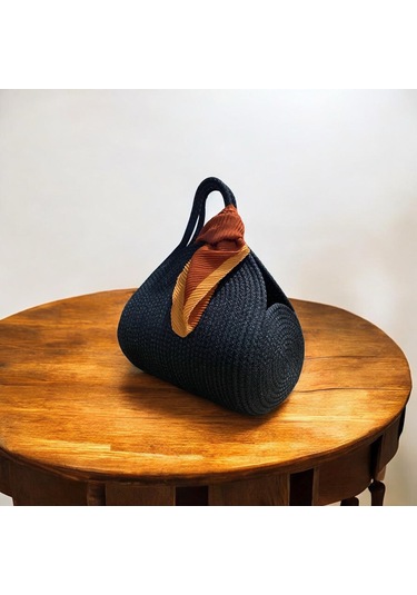 Hasır Çanta, Silindir Çanta, Tasarım Çanta, Düz Siyah El Çantası Siyah