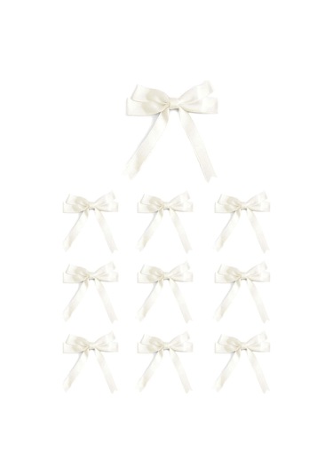 10 Adet Ekru Saten Fiyonk Süsleme Küçük Kurdele Seti