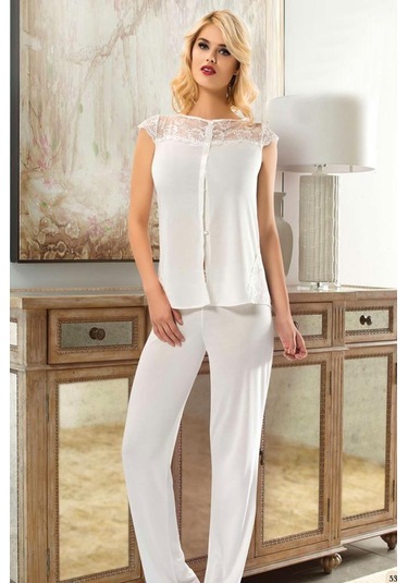 Sistina Bayan Ekru Penye Kısa Kollu Pijama Takımı 1561 Ekru