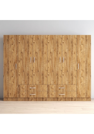 tanmob 6 Kapılı Dört Çekmeceli Geniş Gardrop Çam - Grd0802
