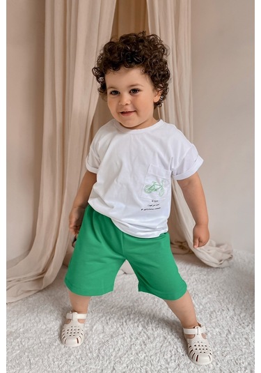 Babywom Unisex Oversize Yazlık Şortlu Basic Takım- Yeşil