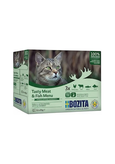 Bozita Jöle İçinde Balık Ve Etli Kedi Konservesi Multibox 12x85 Gr