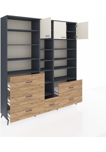 Hyperion Dolap 17 Raflı 6 Çekmeceli 3 Kapaklı 220x44x243 Antrasit-aytaşı/çam Aytası/atlas Çam