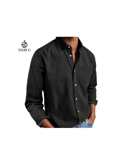 Erkek Gömleği Uzun Kollu Yakalı Erkek Gömleği Siyah