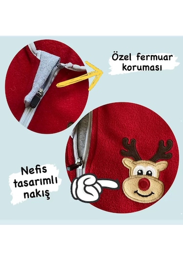 Yorni Bebek Çocuk Uzun Kollu Oeko-tex Mikro Polar Uyku Tulumu Kırmızı