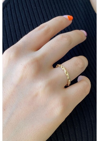 Zümrüt Sarraf 14 Ayar Yeşil Altın Kadın Minimal Zincir Yüzük 553891704