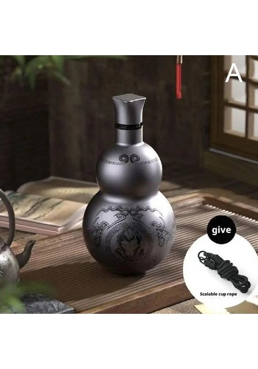 Taşınabilir Wukong Tema Kabak Tarzı Su Şişesi 304 Paslanmaz Diğer Gri - Siyah