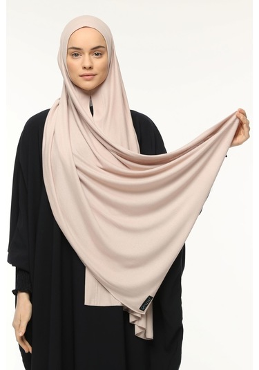 Hazır Pratik Geçmeli Lüks Düz Penye Şal Çapraz Hizalı Toz Bej