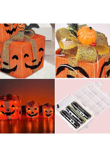Led Işıklı 3'lü Cadılar Bayramı Balkabağı Süslemeleri, Pil İle Çalışan Jack-o'-lantern Hediye Kutusu, %100 Yepyeni Çok Renkli