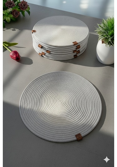 Amerikan Servis Runner 6 Lı Sunum Supla Çeyiz Takımı Örgü Tabak Altı Yanmaz Açık Gri