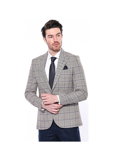 Wessi Ekose Slim Fit Bej Erkek Ceket - Wessi Bej