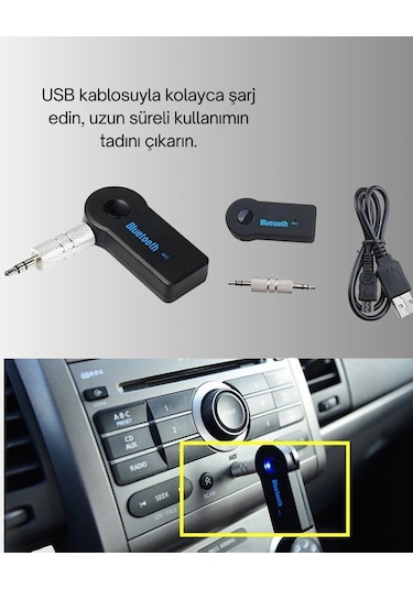 Northcity Araç İçi Bluetooth Aux Adaptörü - Kablosuz Müzik Ve Eller Serbest Görüşme