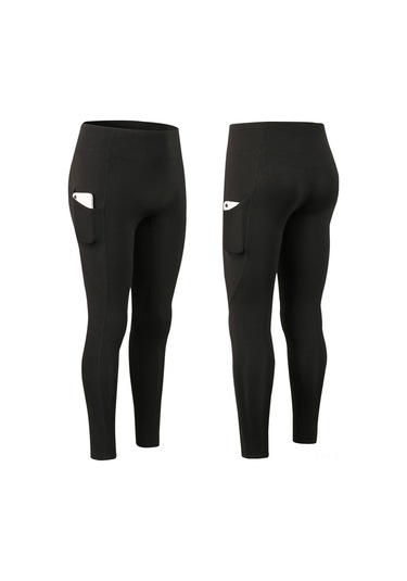 Skycity 2 Parça Kadın Yüksek Bel Fleece Yoga Taytı, Antrenman Pantolonu, Cep Detaylı Sıcak Tutan Taytlar SiYAH