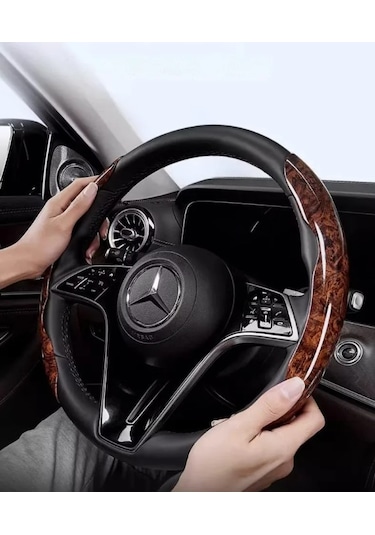 River World 2'li Araba Direksiyon Simidi İçin Koruma Kılıfı Ahşap Tasarımlı Kahverengi