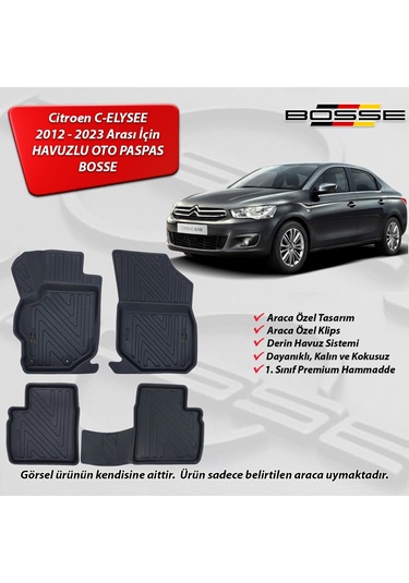 Citroen C - Elysee Paspas Araca Özel 2012 2023 BOSSE 3D Havuzlu Oto Paspas Paspas
