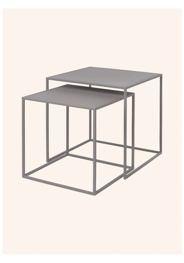 Fera 2 Li Sehpa Seti 40x40 Cm Mat Gri Çelik Modern Iç Mekan Kare Tasarım