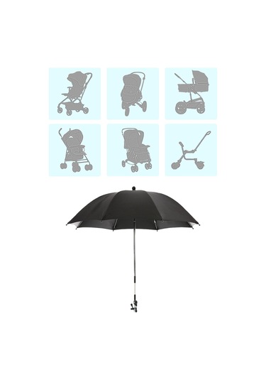 Suntek Bebek Arabası Şemsiyesi Kelepçeli Seyahat Yaz Açık Siyah Siyah