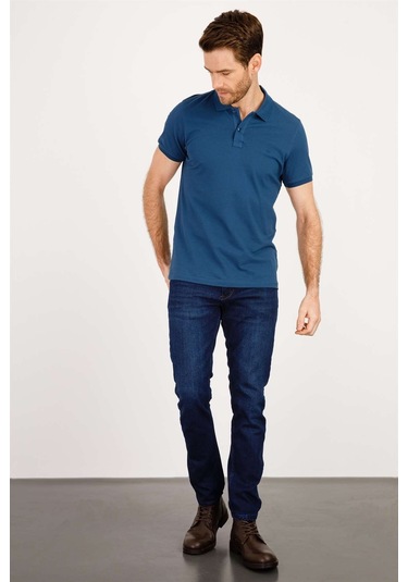 Erkek Marin Modernfit / Dar Kalıp Polo Yaka Tişört-3974 Marin