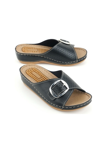 Gezer Kadın Yazlık Masaj Taban Tek Toka Ayarlanabilir Yüksek Topuk Günlük Terlik Siyah-bej Siyah - Bej