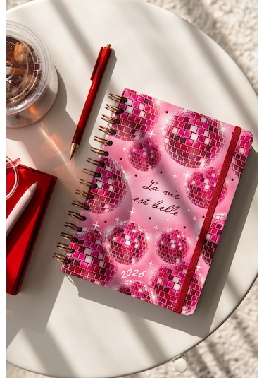 2026 A5 Spiralli Renkli Haftalık Ajanda 12 Aylık Motivasyon Sayfalı Disco Disco