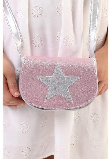 Kız Çocuk Sim Kapaklı Yıldız Detaylı Mıknatıs Kapamalı Omuz Çanta Pembe
