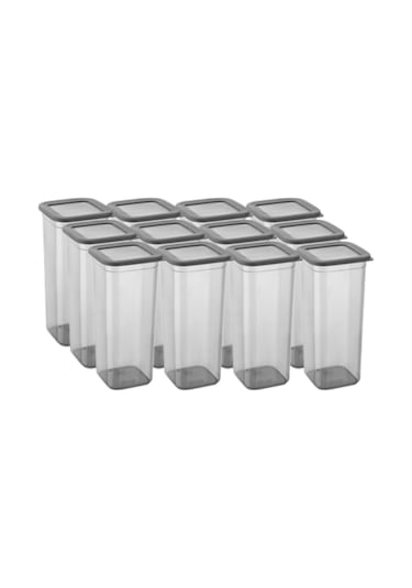 12'li Kavanoz Seti & Saklama Kabı & Erzak Kabı 12x1900 Ml 20 Lı Etiket Hediyeli Antrasit