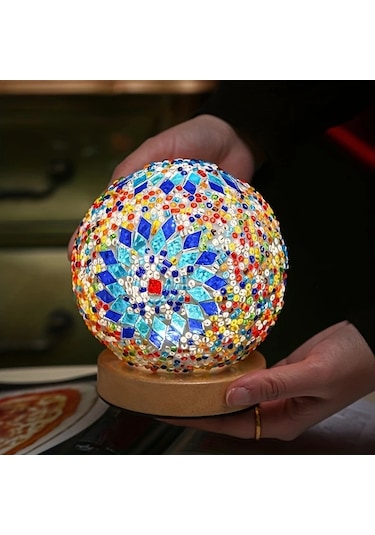 Willowhaven Blue - With Gift Box Bohemian Usb Güçlü Cam Masa Lambası Yatak Odası Dekoratif Gece Işığı Kırmızı