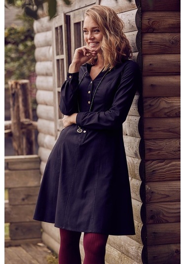 Düğmeli Uzun Kollu Diz Boyu Gömlek Elbise (487086227)