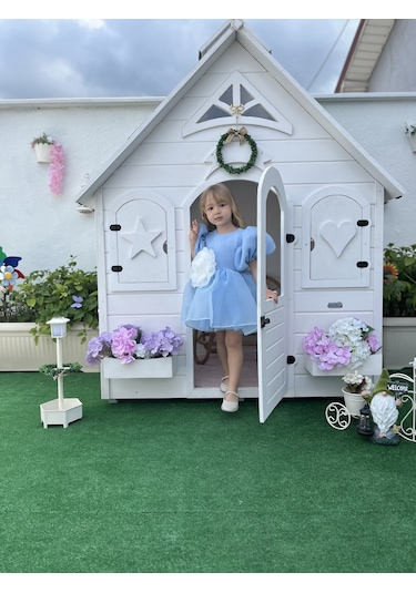 Rose- Mavi Şifon Kısa Kollu Kız Çocuk Elbisesi Elsa Mavi