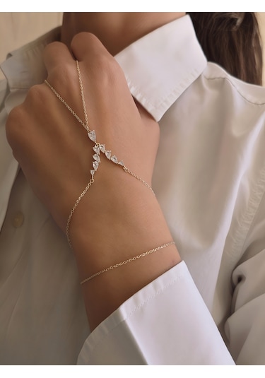 Markiz Kesim Zirkon Taşlı Y Model Gold Renk Şahmeran