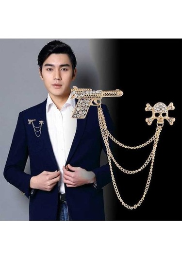 Dancemonkey Jzcat Erkek Moda Takım Elbise Püskül Metal Korsaj Yaka Pin-xz09 Altın