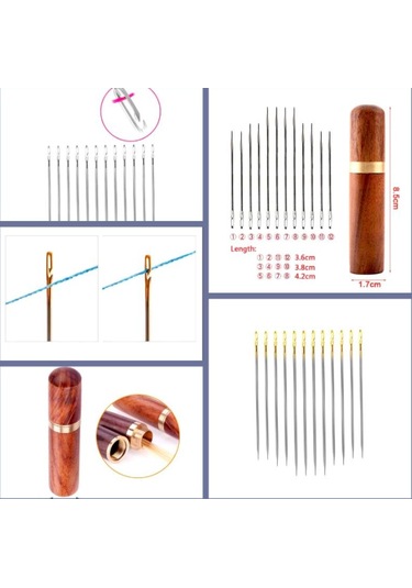 Omeniv 24 adet Özel Dikiş İğnesi Doğal Ahşap Pirinç Kutu