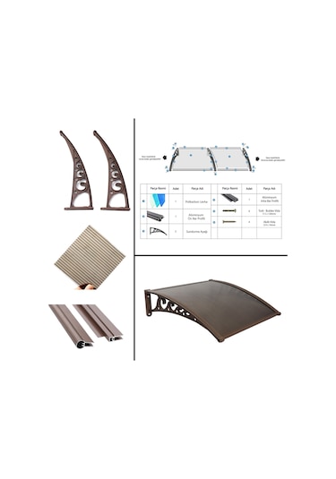 Pratik Sundurma Kapı Pencere Üstü 100x150 Cm Kahve 6 Mm Bronz Levha