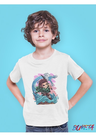 Bumeta Demon Slayer Karakter Baskılı Çocuk Tişört 3'lü Set Beyaz