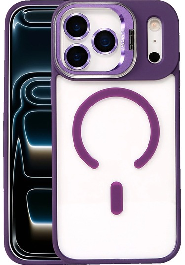 İphone Uyumlu 17 Pro Kılıf Remim Magsafe Lensli Kamera Standlı Kapak Derin Mor