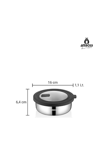 Nova 2 Parça Paslanmaz Çelik Saklama Kabı 16 Cm Gri