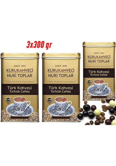 Nuri Toplar 3x300 Gr Teneke Kutuda Geleneksel Türk Kahvesi 900 Gram