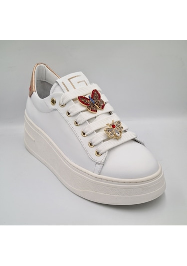 Greyder 59273 Beyaz Altın Hakiki Deri Kalın Taban Kadın Sneaker Beyaz