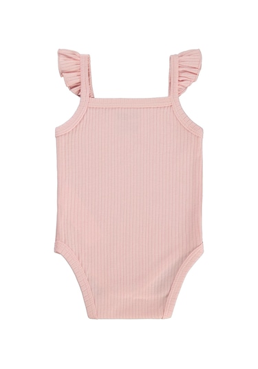 Albimini Askılı Fırfırlı 0-18 Ay Çıtçıtlı Badi - Pembe
