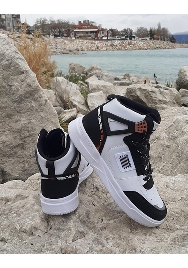 Dunlop 2238 Beyaz-Siyah, Fuspetli Ortapedik Boğazlı Basket Spor Ayakkabı AYKSAYAK-000491