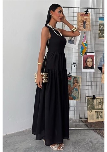 Tek Omuzlu Pile Detay Maxi Elbise 2895 S