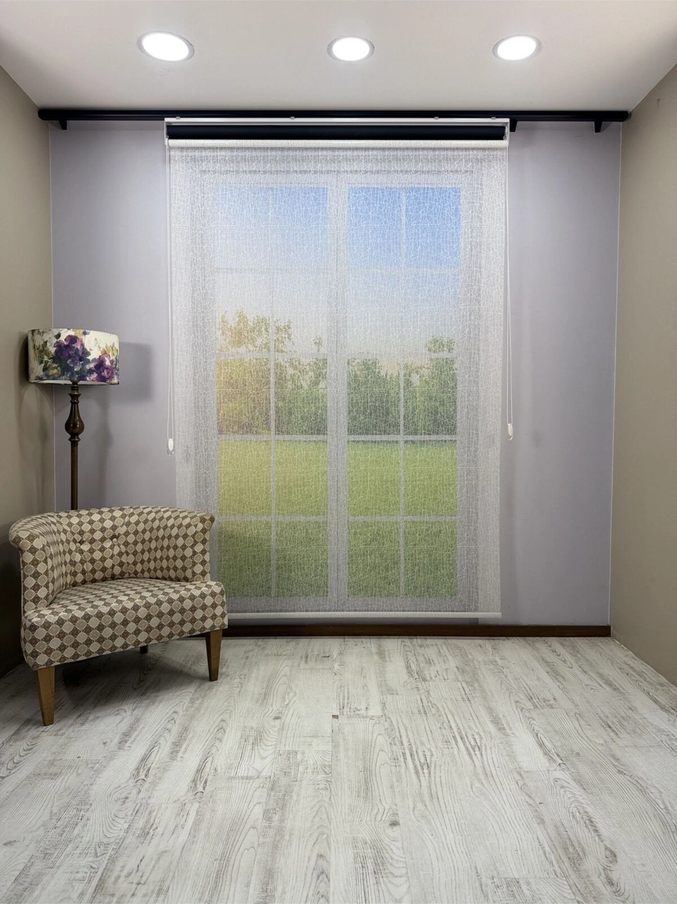 Olympos Serisi Kırçıl Desenli Çift Mekanizmalı Beyaz Tül Siyah Stor Perde Siyah