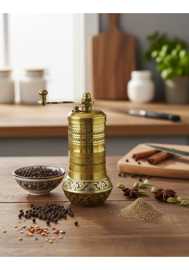 Pirinç El Yapımı Karabiber Ve Baharat Değirmeni Öğütücü 4cmx11cm Sarı