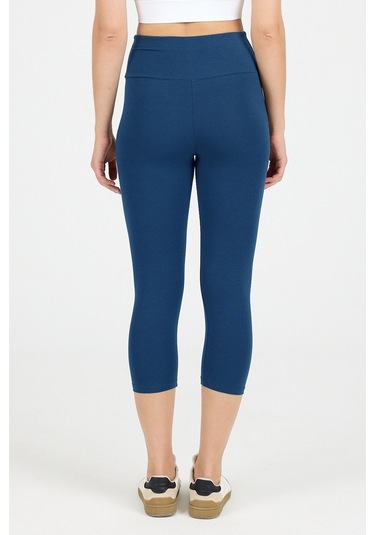 Malabadi Kadın Lacivert Penye Modal Yüksek Bel Spor Kapri Tayt 1909 Lacivert