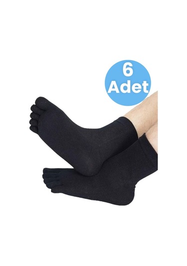 Tezzgelsin Unisex 6'lı Bambu  Çorabı Parmak Çorap 36-44 Numara Siyah