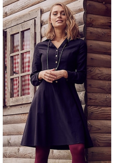 Düğmeli Uzun Kollu Diz Boyu Gömlek Elbise (487086227)