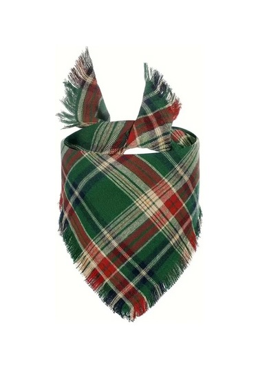 Elmpaly Yeşil Ponponlu Kalın Ekose Köşe Bandanası Yıkanabilir Mevsimlik Aksesuar