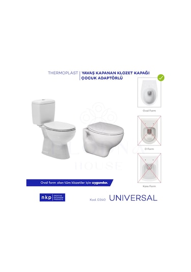 Universal Oval Çocuk Adaptörlü Klozet Kapağı Yavaş Kapanır